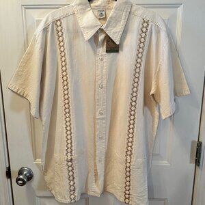 ☆ Rare BRAND NEW Southwest Hixcatl Mens Button Up Shirt Size L Ivory 100% Cotton